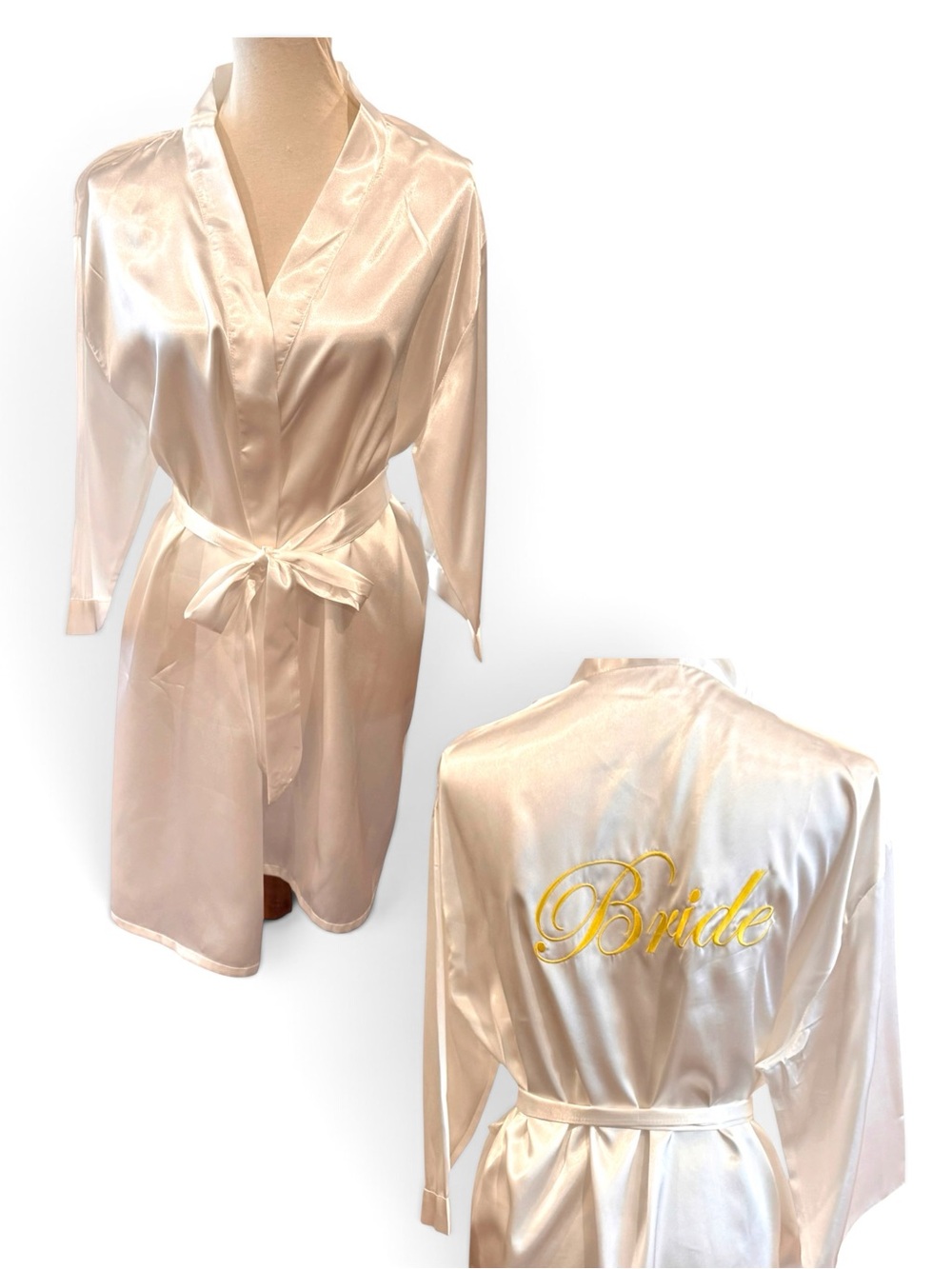 Satin Bride Robe in White  - Women's Bridal Kimono